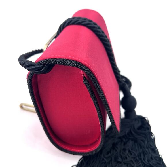Rare Salvatore Ferragamo Red Satin Black Tassel Evening Clutch Crossbody Handbag - Picture 6 of 10